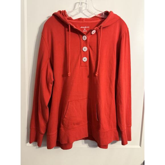 Eddie Bauer Hoodie Sweatshirt Long Sleeve Buttons Red Sz XXL Gorpcore Preppy - Picture 1 of 6
